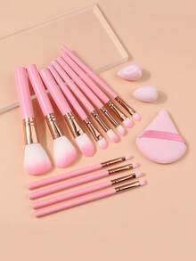 15Pcs Makeup Brush Set,Complete Cosmetic Kit For Foundation,Blush,Eyeshadow, Flawless Application For Makeup Beginners - Pink - View 4