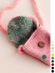 1pc Cute Plush Polka Dot Handmade Crochet Yarn Mini Crossbody Bag, Coin Purse, Earphone Bag For Women - Polka Dot Button Crossbody Earphone Bag - View 11