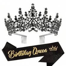 2PCS Birthday Queen Sash And Tiara Set, Rhinestone Crystal Crown With Combs, Birthday Party Event Accessories For Women - Multicolor - View 17