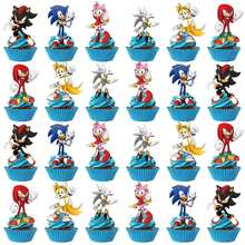 Blue Speed Hedgehog Cartoon Cake Topper Set, Happy Birthday Cake Centerpiece And Cupcake Picks, Game Character Print Dessert Decor Supplies For Birthday Party, Dessert Table Cake Decorations - View 5