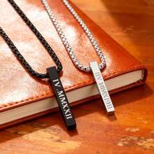 Personalized Stainless Steel Bar Necklace, Custom Name Necklace For Men, Men's Vertical Tag Necklace, Minimalist Name Necklace - Multicolor - View 7