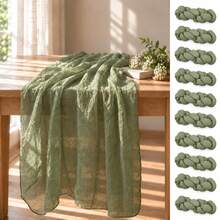 10pcs Sage Green Gauze Table Runner, Bohemian Style Sheer Table Runner, Rustic Semi-Transparent Gauze Table Decor, Suitable For Wedding Reception, Bridal Shower, Baby Shower, Birthday Party, Banquet, Farmhouse Dining Table, Table Centerpiece, Party And Home Decor - Sage Green - View 23