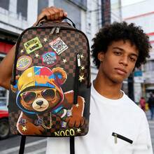 Large Capacity Backpack, Cartoon Design, Back To School Backpack, Laptop Bag, Short Distance Commute Travel Backpack - Brown - View 3
