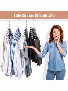 1/3/6pcs Foldable 7-Slot Chain Hook Space-Saving Large Capacity Closet Organizer Portable Wardrobe Storage Rack Ideal For Home And Dorm Clothing Rack Back To School Bedroom Apartment Essentials House Room Decor Accessories Cabinet Storage Organization - Multicolor - View 11