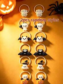12/6/2/1pc Random Style Halloween Cartoon Fun Personalized Ghost Bat Devil Hair Scrunchie Headband - Multicolor - View 8