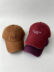 1pc Unisex Letter Embroidered Baseball Cap, Washed Fabric Adjustable Dad Hat, Fashion Street Style Hat For Travel & Outdoor Activities - Multi-color - View 4