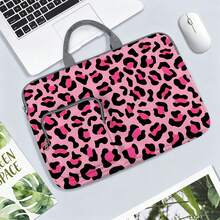 4-Color Leopard Print Laptop Bag/Briefcase - Made Of Soft Fabric, Compatible With Various Laptop And Tablet Devices, Equipped With External Zipper Pocket And Fixed Handle, Large Capacity Storage, Combines Protection And Portability, Suitable For Work, Study And Travel, Essential For Daily Commute - Grey - View 2