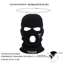 1pc Men's TENBOX Letter Embroidered Knitted Balaclava Hat, Outdoor Casual Hat Suitable For Autumn/Winter Travel, Windproof And Warm - Multicolor - View 2