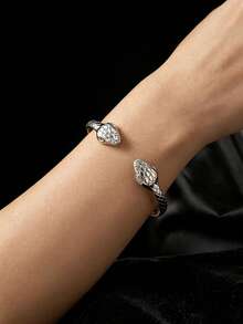 1pc Snake-Shaped Open Cuff Bracelet, Stainless Steel Adjustable Animal Bracelet, Unisex, Suitable For Daily Wear, Outings And Party Gifts, A Meaningful Gift For Friends - Double Snake Head Bracelet - View 1