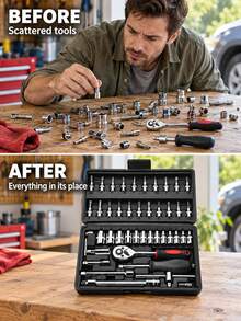 46-Piece Car Repair Tool Set, 1/4-Inch Drive Socket Ratchet Wrench Set, Combination Tool Set, Bicycle Car Repair Tools, Compact Design For Everyday Vehicle Organization, Maintenance- Ideal Gift And New Year Gift (Some Parts Color Random) - Multicolor - View 4