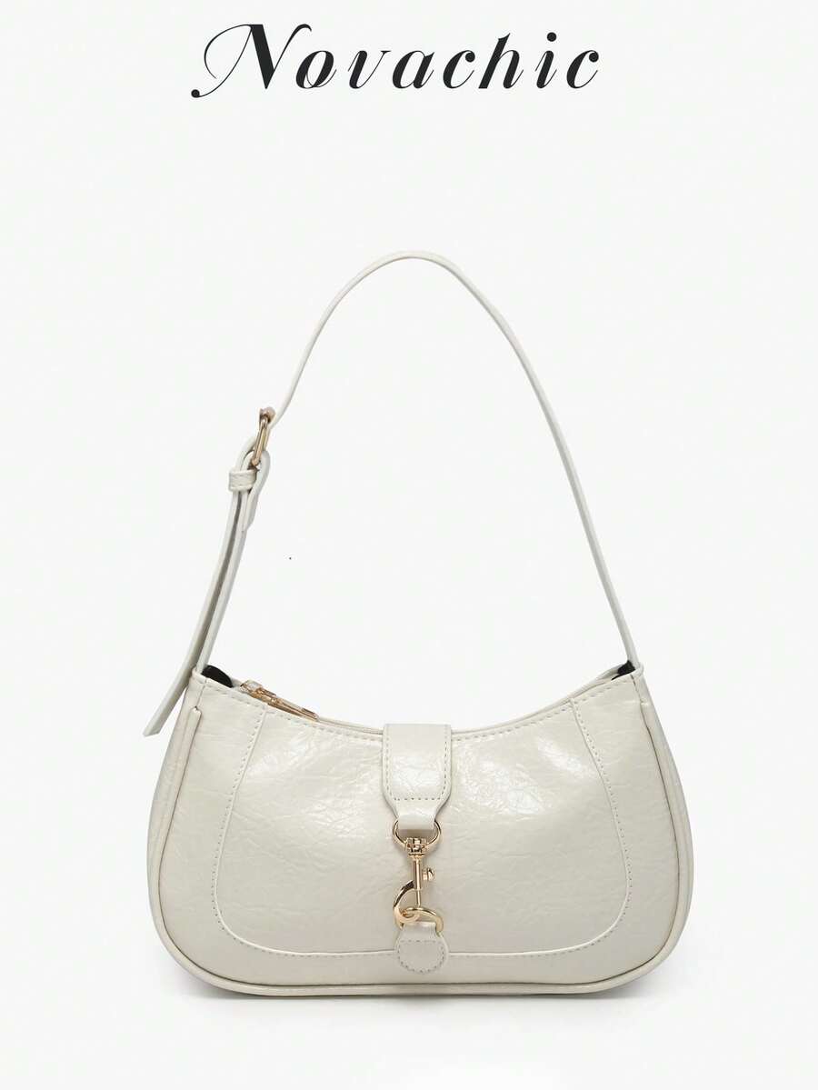 1pc Novachic Vintage Minimalist Crescent Shaped Adjustable Strap Handbag, Suitable For Dates, Outings, Parties - Beige - View 1