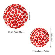 Red Heart Print Disposable Paper Plates Set, 24Pcs (12Pcs 9inch +12Pcs 7inch), Valentine's Day Party Tableware, Paper Plates For Wedding, Anniversary, Birthday Party, Picnic & Family Dinner Decor - Multicolor - View 4