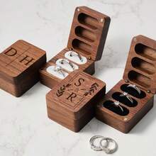 صندوق خاتم خشبي ثلاثي الطبقات مع بطانية قابل للقلب، صندوق خاتم زفاف قابل للتخصيص، صندوق خاتم خطوبة، صندوق خاتم حامل الخاتم، صندوق خاتم إرث عائلي، صندوق خاتم ثلاثي الفتحات - متعدد الألوان - مشاهدة 5