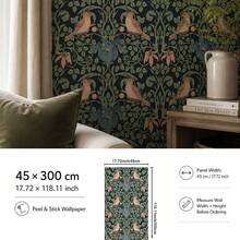SUPSTICKER Vintage Botanical Bird Peel & Stick Wallpaper, Removable PVC Wall Decor For Bedroom, Living Room & Reading Corner - Flowers - View 16