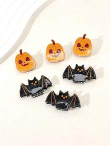6Pcs Halloween Mini Pumpkin & Bat Hair Claws, Glitter Cute Women Party Side Bangs Hair Jaw Clips - Multicolor - View 4