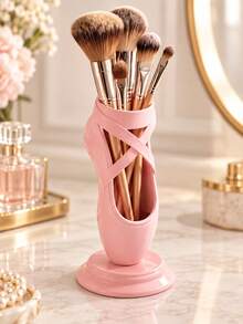 Ballet Theme Pink & White Cosmetic Storage Box, Multi-Functional Shoe Box/Pen Holder/Cosmetic Organizer, Suitable For Dance Studio Decoration, Desktop Storage, Makeup Brush Holder, Can Be Used As A Gift For Ballet Dancers, Also A Modern Home Decor Item For Dance Enthusiasts (Storage Box Only, Makeup Brushes Not Included) - Multicolor - View 3