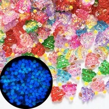 50pcs Glow-In-The-Dark Christmas Tree Nail Art Charms, Colorful Translucent Resin Star Cute Cartoon Christmas Tree DIY Nail Accessories - Multicolor - View 6
