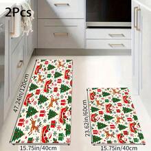 Reindeer Christmas Print Long Runner Rug, Indoor Home Decor, Kitchen Long Mat, Entryway Doormat, Hallway Entrance Decor, Bedroom Bedside Rug, Living Room Rug, Laundry Room Mat, Bathroom Bath Mat, Suitable For Apartment, Dorm And Home Daily Decor - Multicolor - View 8