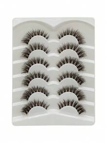 6 Pairs Brown Fluffy Wispy Mink False Lashes, Natural Volume D Curl Fake Eyelashes, Reusable Soft Band Brown Lashes For Daily & Party Makeup Eyelash Extension - View 5