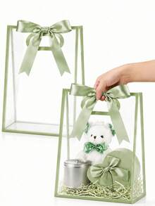 1/6pcs Creative Transparent Gift Bags With Black Trim And Bow Ribbon; Reusable Transparent PVC Tote Bags; Suitable For Weddings, Bridal Showers, Birthday Gift Packaging, High-End Gift Packaging And Boutique Floral Displays; (Multiple Colors Available) - Multicolor - View 1