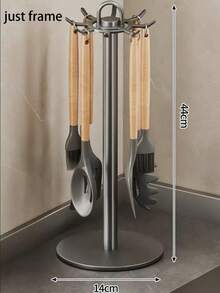 1pc Multi-Hook 360 Degree Swivel Kitchen Utensil Storage Rack, No Drill Suction Wall Mount/ Countertop Stand Optional, Thickened Carbon Steel Spatula Ladle Hanging Holder, Space Saving Kitchen Organizer For Apartment & Rental House, Standing Shelf - Multicolor - View 12