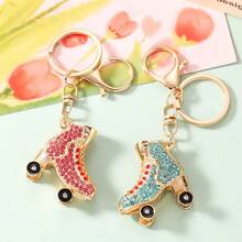 1PC Rhinestone Roller Skate Keychain, Gold Alloy Shoe Bag Charm, Key Pendant, Daily Gift - Multicolor - View 1