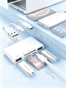 5-In-1 Multi Card Reader Lightning+Type C+USB A For IPhone/Android//PC/Tablet/Camera/Hard Drive/USB Flash Drive, OTG Memory Adapter For SD/Micro SD/SDHC/SDXC/MFI - White - View 1