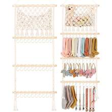 Bohemian Handmade Woven Headband Hanging Rack, Bow Clip Hair Accessory Storage Rack And Hooks, Suitable For Wall Decor, Girls Room Decoration - Apricot + Silver - View 14