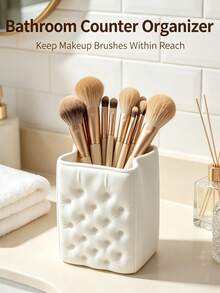 2pcs/1pc Tempat Penyimpanan Kuas Makeup Berumbai Putih, Organizer Kosmetik Meja Multifungsi, Ember Penyimpanan Meja Rias & Kamar Mandi, Tempat Pena Meja, Dekorasi Rumah untuk Meja Rias - MultiWarna - View 3