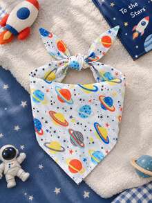 Grey Polyester Planet Print Pet Bandana Bib, Happy Little Dog, Suitable For Cats And Dogs Of Small To Medium Size (Bichon, Teddy), Suitable For Home Or Outdoor Wear All Year Round, Not Suitable For Large Dog Breeds - Light Grey - View 2