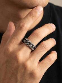1pc Vintage Stainless Steel Woven Ring Men's Jewelry - Silver - View 2