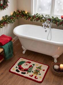 1pc/3pcs Christmas Series Santa Claus Pattern Bathroom Rug Set, Velvet Material, Kitchen Bathroom Bedroom Washable Floor Carpet Decor, Christmas Decoration, Set Includes Bath Mat, U-Shaped Contour Mat And Vanity Mat - A - View 12