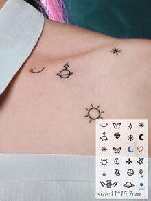 6PCS Minimalist Mini Butterfly Snowflake Heart Music Note Pattern Party Gifts Holiday Gifts Music Festival Temporary Body Skin Waterproof Tattoo Stickers For Hands Shoulders Neck - Multicolor - View 5