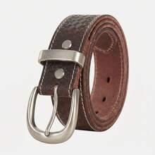 Men's Full Grain Leather Belt Featuring Oval Curved Pin Buckle And Textured Woven Emboss Pattern Across The Strap - SC543 - View 4