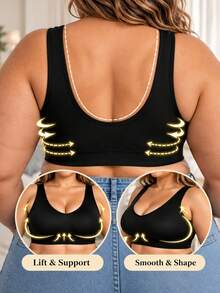 Women's Seamless Wireless Bra, No Padding, Comfortable Soft Elastic Wide Strap V-Neck Sleep Yoga Daily Crop Top - Black - View 2
