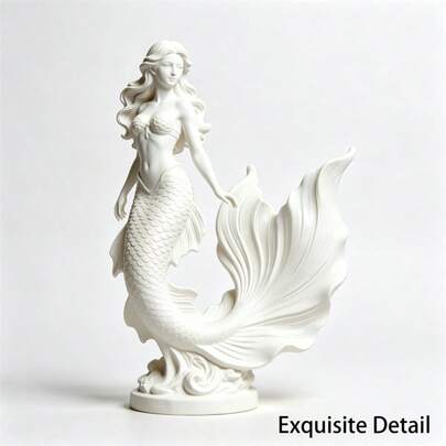 1PC 3D Printed White Mermaid Statue Decor, Aquarium Desk Shelf Ornament, Christmas & Holiday Gift For Mermaid Lover, Fish Tank Ocean Theme Home Accent
