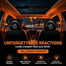 2pcs Realistic Red Eye Lion Head Car Headrest Covers, Universal Elastic Car Headrest Protector, Holiday Costume Prop Mask, Halloween - Black - View 2
