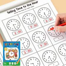 1Pc 32P Clock Reading Workbook Telling Time To Hour Half Hour Analog Digital Time Practice Book For Kids Toddlers Early Learning Homeschool Supplies Halloween Decor Christmas Gift All Styles Shipped Randomly - Multicolor - View 1