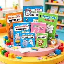 32Page Children's Time Workbook, Suitable For Home Education And Kindergarten Activities, Includes Reading And Math Practice Sheets, Great For Classroom Teaching And Back To School Supplies. - Multicolor - View 2
