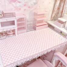Minimalist Korean Ins Heart Cream Pink Pastel Wave Point Stripe Bow PU Leather Mouse Pad Large Size Office Desk Mat Waterproof Desktop Keyboard Desk Pad Gaming Mousepad - View 1