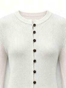 JustMiss Women's Open Front Round Neck Long Sleeve Fitted Waist Knit Cardigan, French Vintage Commuter Style, Spring Autumn - White - View 10