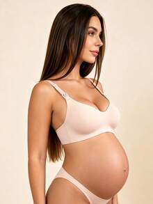 Hart & Haze Minimalist Seamless Nursing Bra, Breathable Solid Maternity Bra, Green Wire-Free Push-Up Lingerie, Front-Opening Postpartum Breastfeeding Bra - Pink - View 5