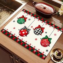 1pc 2D Christmas Absorbent Mat, Christmas Decorative Pattern, Kitchen Countertop Absorbent Drying Mat, Coffee Machine Mat, Pour Over Coffee Pot Mat, Dish Drainer Mat, Non-Slip Heat Resistant Kitchen Mat, Dining Table Mat, Breakfast Mat, Washing Machine Mat, Home Kitchen Dining Table Coffee Shop Bar Decorative Mat, Holiday Party Housewarming Gift - Multicolor - View 10