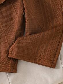 2pcs/Set Baby Girl Casual Minimalist Style Brown & White Contrast Lapel Half-Button Long Sleeve Top And Brown Long Pants Outfit, Spring/Autumn - Brown - View 7