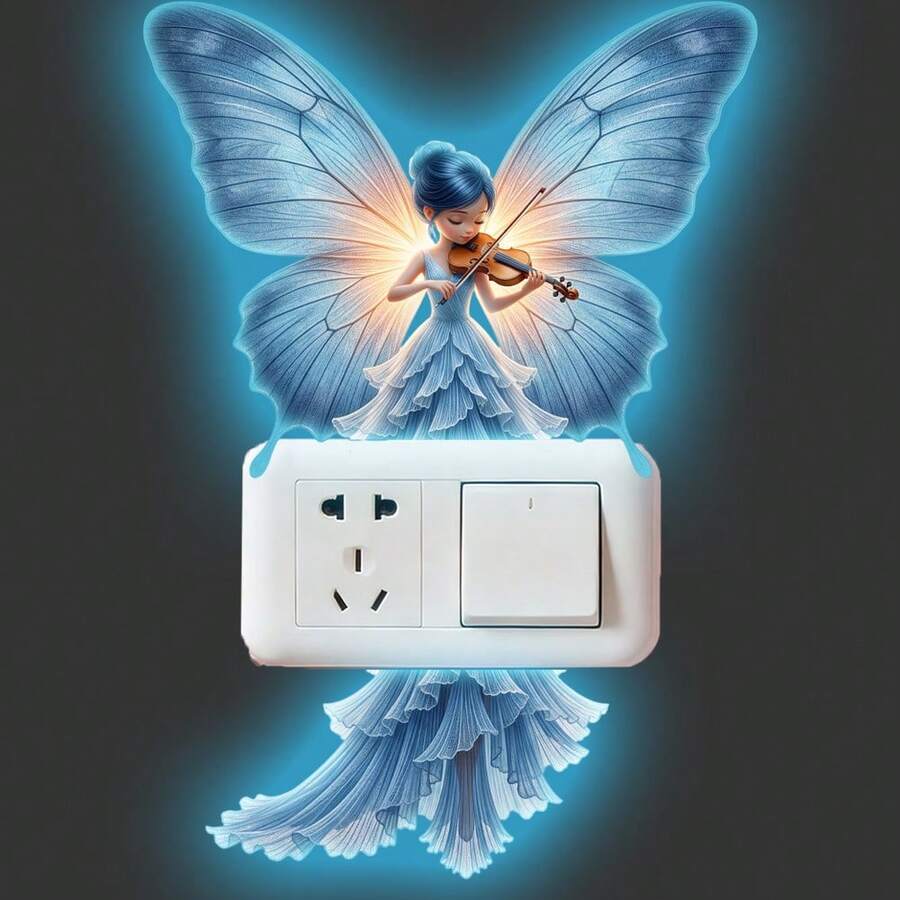 1pc Blue Light Violin Fairy Switch Sticker, Dreamy Butterfly Wings Outlet Self-Adhesive Decorative Sticker - Multicolor - View 1