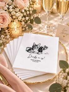Personalized Pet Cocktail Napkins, Handmade Illustration Customized Napkins, Customized Valentine's Day Napkins, Disposable Beverage And Dessert Napkins, Personalized Wedding Napkins, Clear Printing, Suitable For Wedding Table Decoration, Perfect For Wedding Banquet, Anniversary, Engagement Party, Bridal Shower, Welcome Party And Other Occasions, Customized Wedding Napkins, Wedding Napkins, Customized, Personalized, Unique, Ideal Gift For Him, Ideal Customized Birthday Napkins For Couples, Lovers And Family - White - View 9