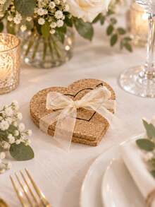 1/10pcs Personalized Heart Cork Coaster, Heat Insulation Cork Placemat, Wedding Birthday Party Favor, Baptism Gift, For Cafe Office Home - Multicolor - View 3