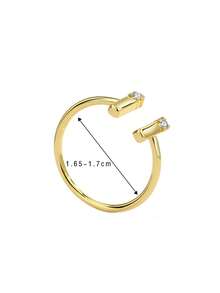 Charm-In Gold Double Vertical Bar Zirconia Open Ring, Modern Minimalist Geometric Style Finger Ring, Daily Workplace Wear Jewelry, Unique Gift For Women And Girls - Gold - View 3