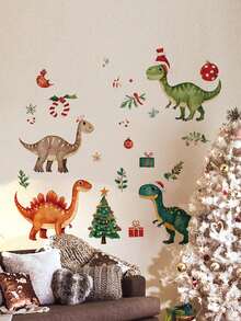 1pc/2pcs/4pcs, Multi-Style, Christmas Animal Wall Stickers, Duck, Swan, Dinosaur Patterns, Snowflake, Colorful Ball, Gift Box Decoration, Large Area Wall Decor Stickers, Suitable For Study, Dining Room, Living Room, Bedroom Background Wall - Multiple Styles - View 16