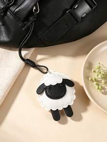Lucky PU Artificial Leather Sheep Pendant, Bag Charm And Keychain, Black And White Sheep Wax Rope Ornament, Creative Anti-Loss Backpack Pendant, Wallet Charm - Black and White - View 1